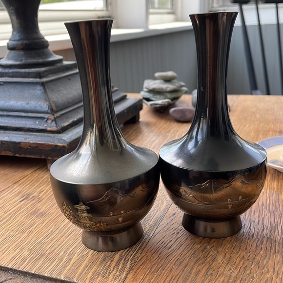 Vintage Japanese Brass Bud Vases - Picture 1 of 4